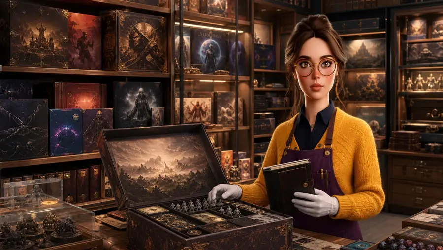 Margo, the Puzzlewick archivist, cataloguing the Grail Vault
