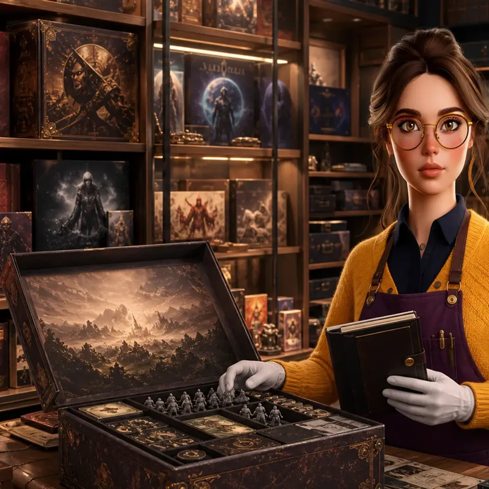 Margo, Puzzlewick curator for the Arkham Horror: The Card Game accessory aisle