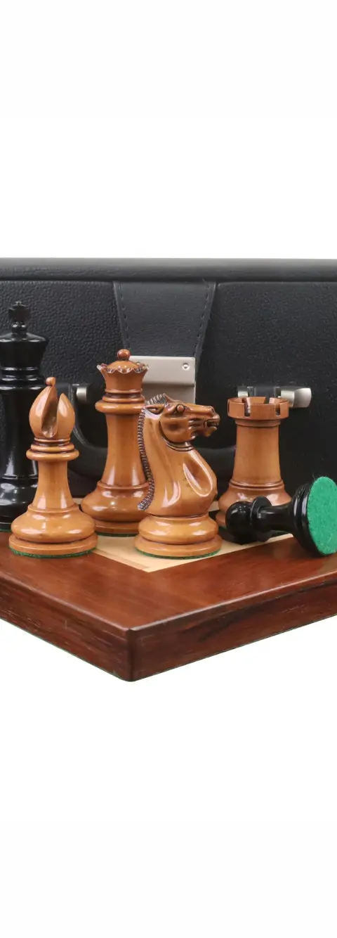 1849 Heirloom Staunton Chess Set — Genuine Ebony & Antiqued Boxwood (3.5" King)