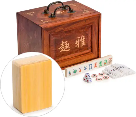 Traditional American Mahjong Set — Bone & Bamboo Tiles, Shell-Inlaid Rosewood Case (166-Tile Bundle, NMJL-Ready)