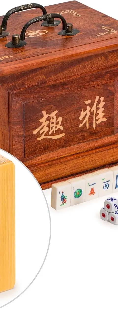 Traditional American Mahjong Set — Bone & Bamboo Tiles, Shell-Inlaid Rosewood Case (166-Tile Bundle, NMJL-Ready)