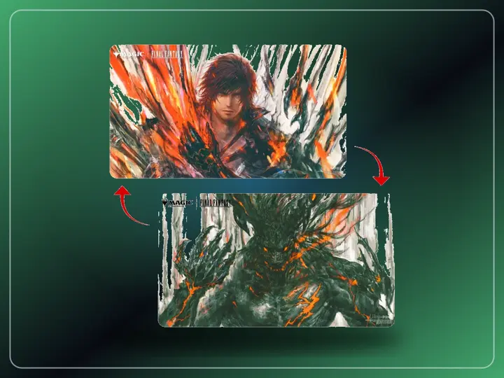 MTG Playmat Final Fantasy Clive and Ifrit, Double-Sided | Magic the Gathering playmat with Clive, Ifrit's Dominant and Ifrit, Warden of Inferno artwork