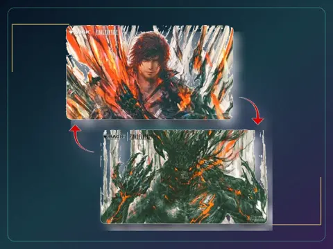 MTG Playmat Final Fantasy Clive and Ifrit, Double-Sided | Magic the Gathering playmat with Clive, Ifrit's Dominant and Ifrit, Warden of Inferno artwork