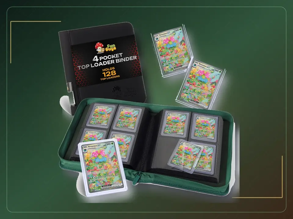Toploader Binder – 4 Pocket Trading Card Binder for 128 Top Loaders