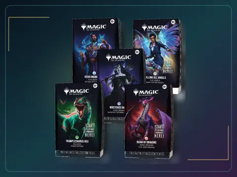 Magic: The Gathering Foundations Commander Deck Bundle - All 5 Decks (Calling All Angels, Keen Engineering, Wretched Ranks, Reign of Dragons, Tramplesaurus Rex)