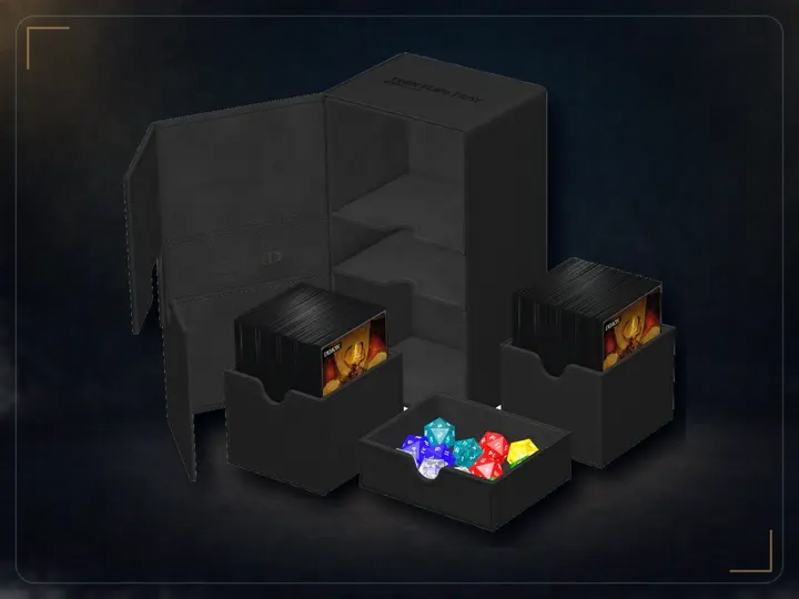 Ultimate Guard Twin Flip'n'Tray 200+, Deck Case for 200 Double-Sleeved TCG Cards + Dice Tray, Black