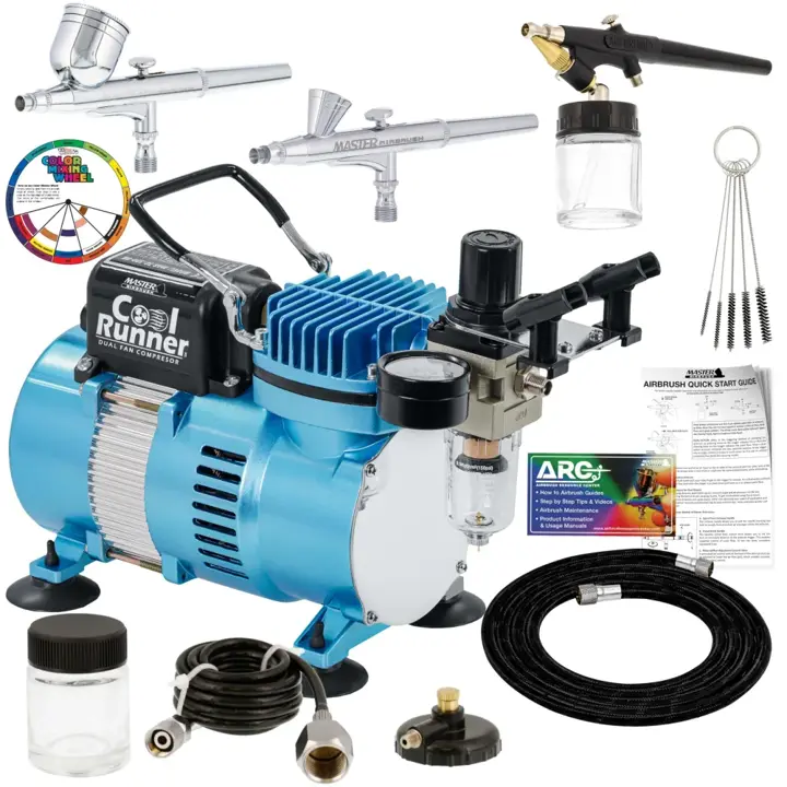 Master Airbrush Cool Runner II Airbrush Kit with 3 Airbrushes, Dual Fan Air