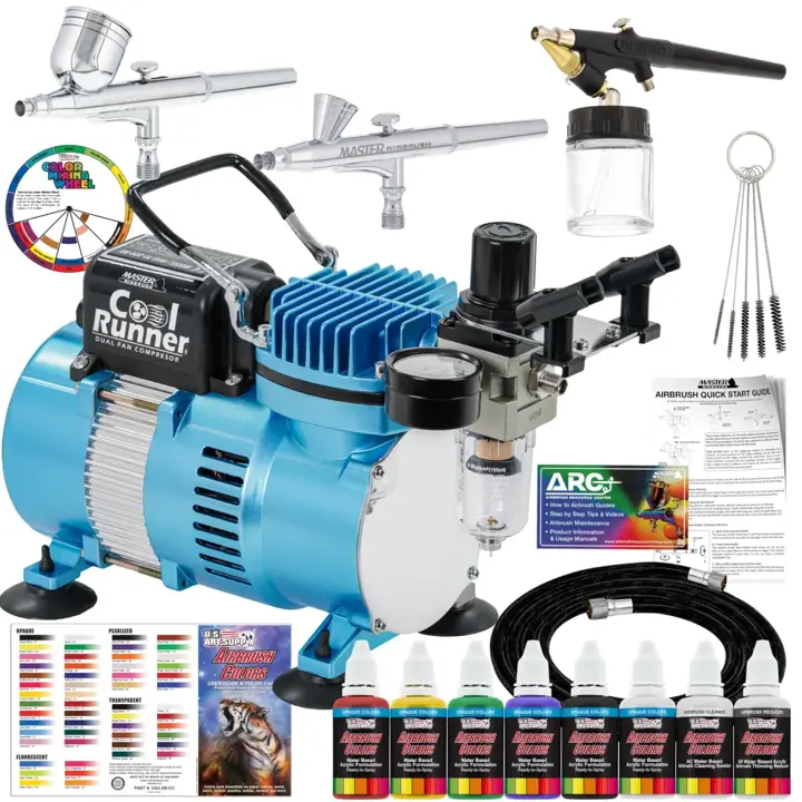 Master Airbrush Cool Runner II Air Brush Kit with Air Compressor Dual Fan