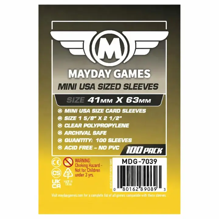 MayDay Games Mini USA Card Sleeves 41x63mm, 40 Microns, 100 Pack, MDG-7039