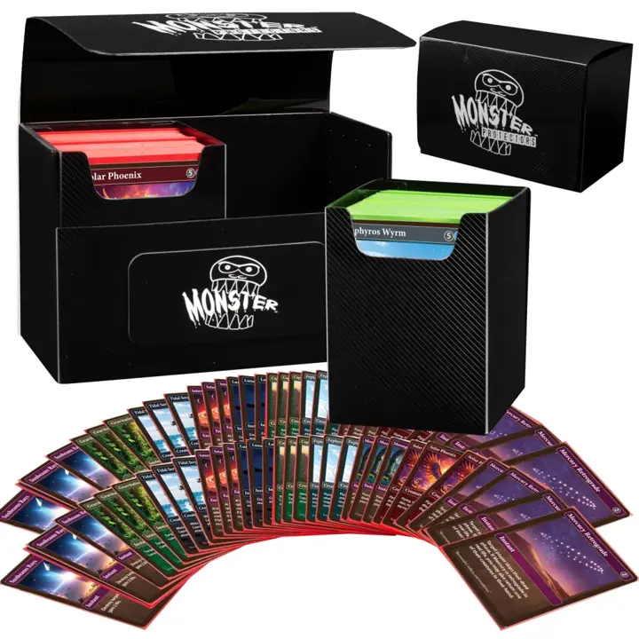 Monster Protectors Magnetic XL Double Deck Box - Black, Holds 200 TCG Cards