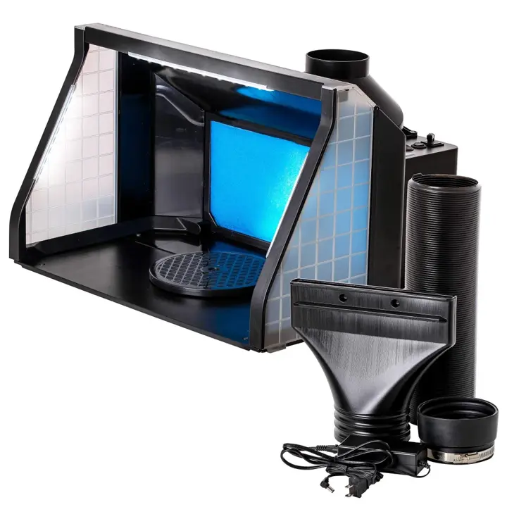Master Airbrush Large Portable Airbrush Spray Booth Station with LED Lights | 25W Fan, Turntable & 6' Exhaust Hose, 22.25"x19"x14" Hobby Airbrush Booth for Painting, Models
