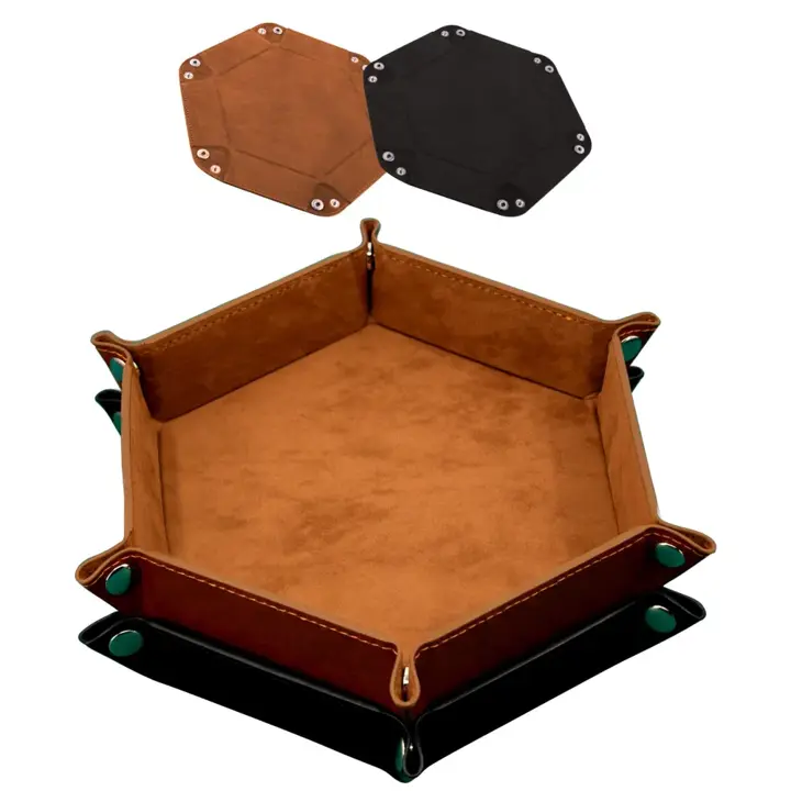 SIQUK 2 Pcs Dice Tray PU Leather Dice Trays Folding Hexagon Dices Holder