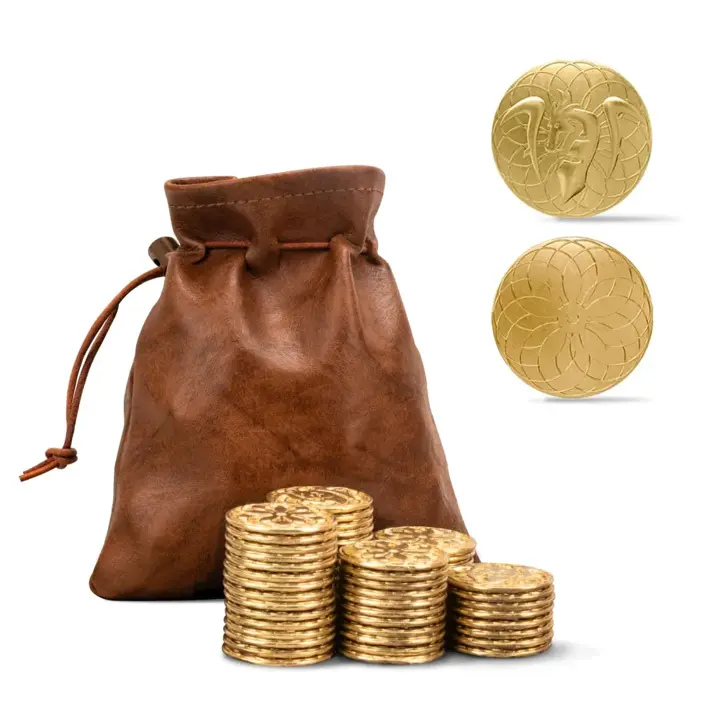 Byhoo 50 PCS Gold Coins & PU Leather Bag, Metal Coins for DND
