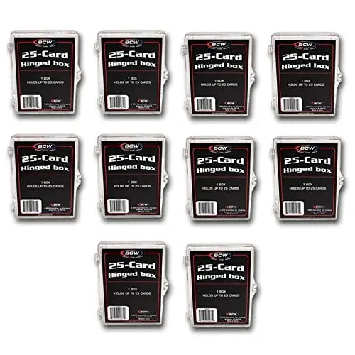 BCW Hinged Trading Card Box – 25 Count - Pack of 10 | Plastic Trading Card Storage Box with Snap Lock | TCG Card Case