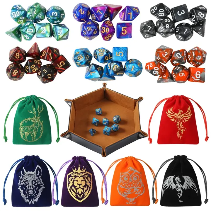 Grajar DND Dice Set, 42 Pcs polyhedral dice Set with 6 Colorful Animal Pattern