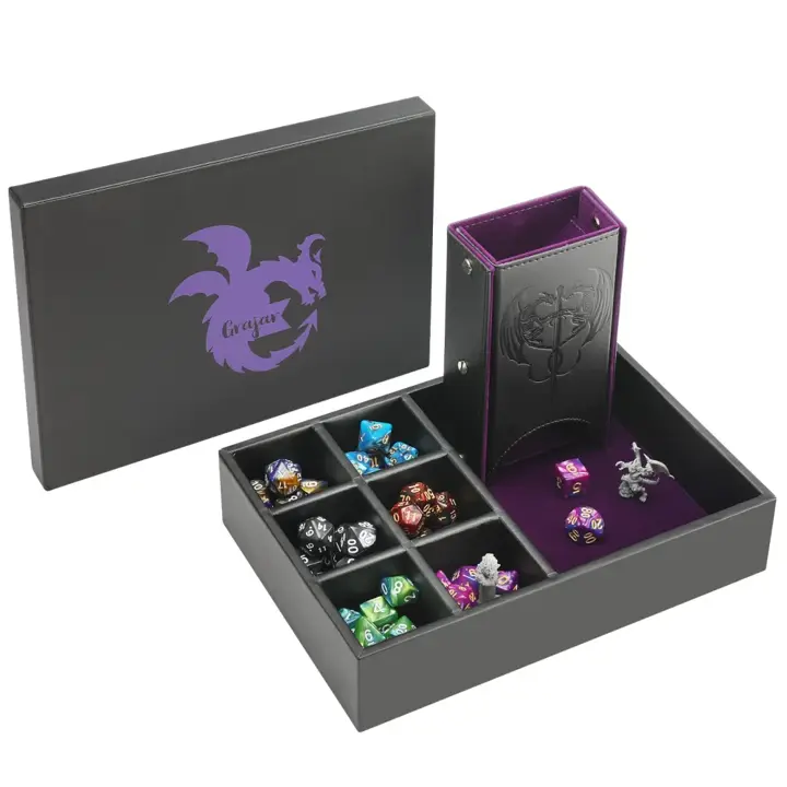 Grajar DND Dice Tray and Dice Tower with Storage, 3 in 1 Dice Rolling Tray with Lid