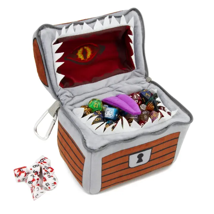 CASEMATIX Mimic Dice Chest and DND Dice Case with 7 Included RPG Dice