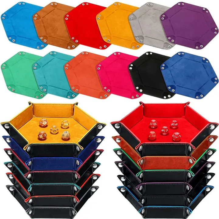 Hanaive 12 Pcs Dice Tray Bulk Hexagon Dice Rolling Holder,Rich Colors