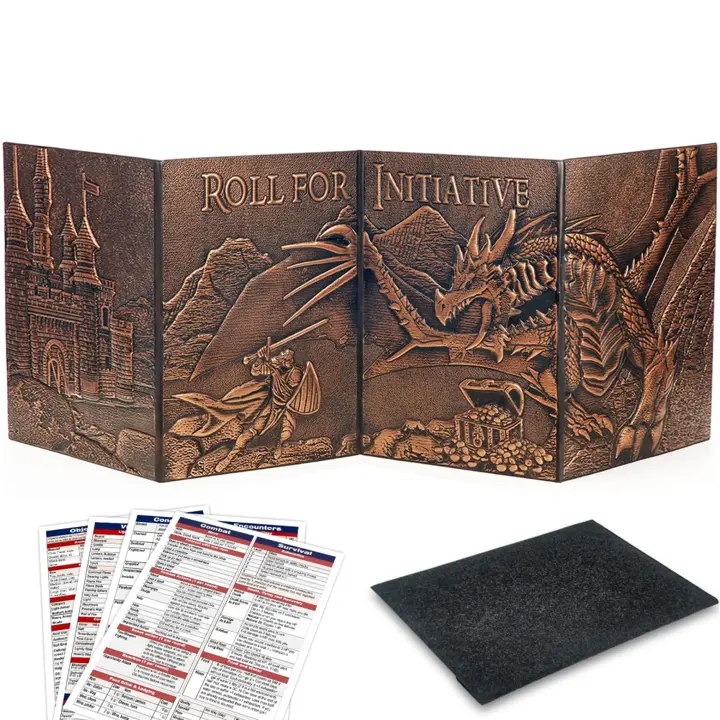 DND DM Screen 5e, D&D Dungeon Master Screen 3D Faux Leather 4 Panel Game Master