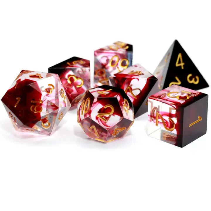Haxtec Sharp Edge DND Dice Set, Blood Swirls Resin Polyhedral RPG Dice