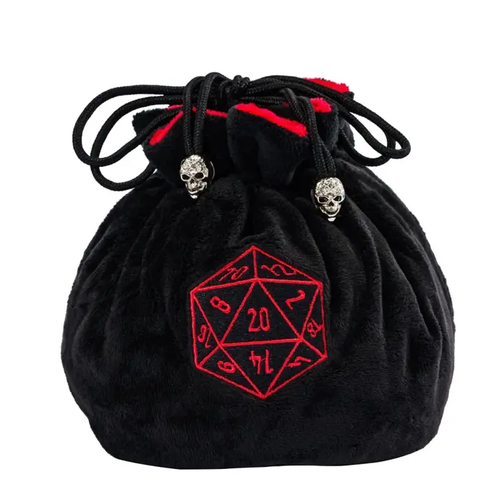 KSNDie Large Dice Bags with Pockets Black Storage Bag with Drawstrings D20 Logo