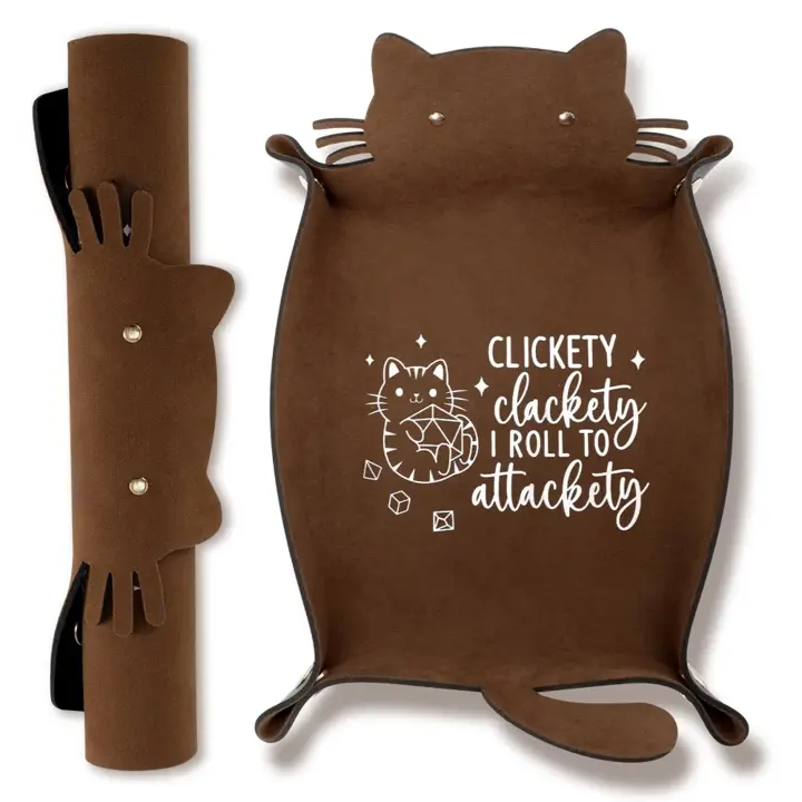 ICoDeesse Cat Dice Rolling Tray Novelty Folding Leather Dice Holder Portable