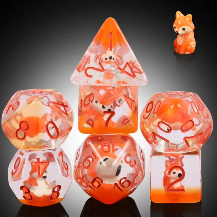Fox Dice DND, DNDND 7PCS Resin D&D Dice with Velvet Bag for Dungeons and Dragons