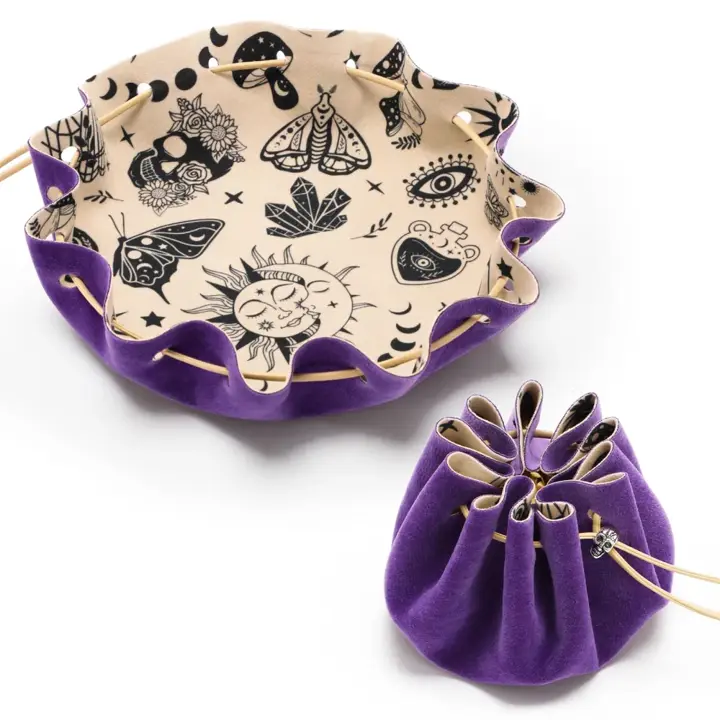 CiyvoLyeen Dice Bag and Tray for Rolling and Storage Purple Felt Velvet