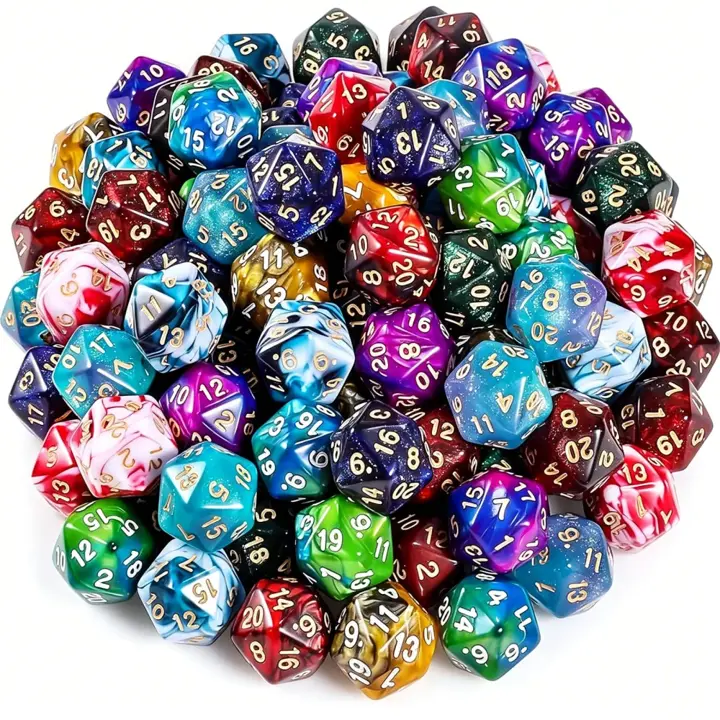 CiaraQ 100pcs Dual-Color D20 Dice Set – 10 Two-Tone Styles (10 of Each)