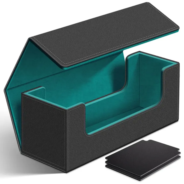 600+ Trading Card Deck Case, Faux Leather Magnetic Storage Case, Cyan