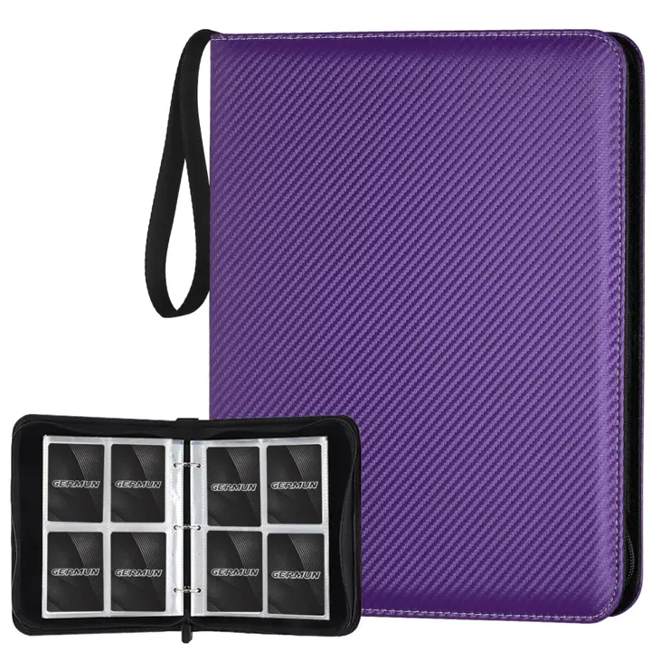 GERMUN 4 Pocket Card Binder, Premium Zip Trading Card Binder, 400 Double Sided Pocket PU Card Collection Binder, Collector Card Album