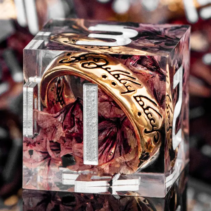 ORIFANTOU Magic Golden Ring DND Dice Set Sharp Edge Resin Dice with Case