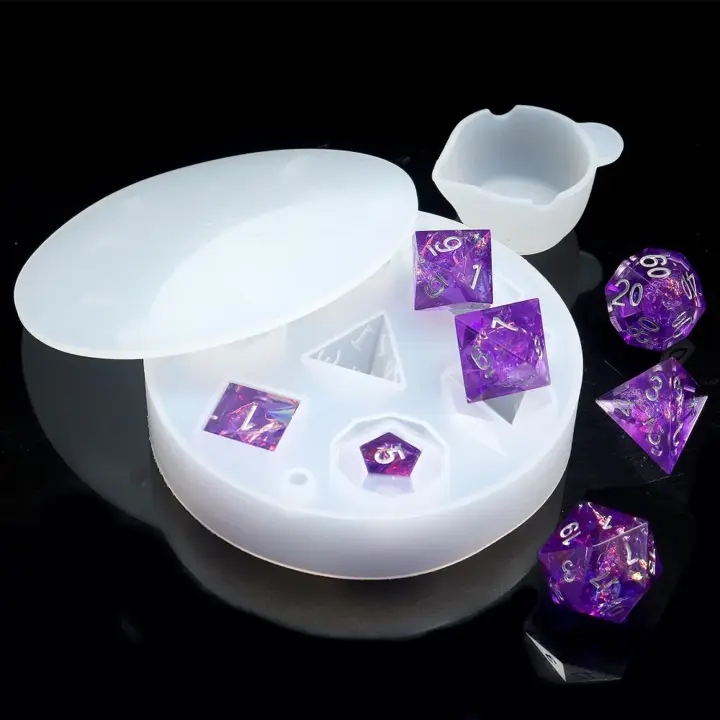 PJOY Resin Silicone Molds, Food-Grade for 7 Piece Sharp Edge Dice Set