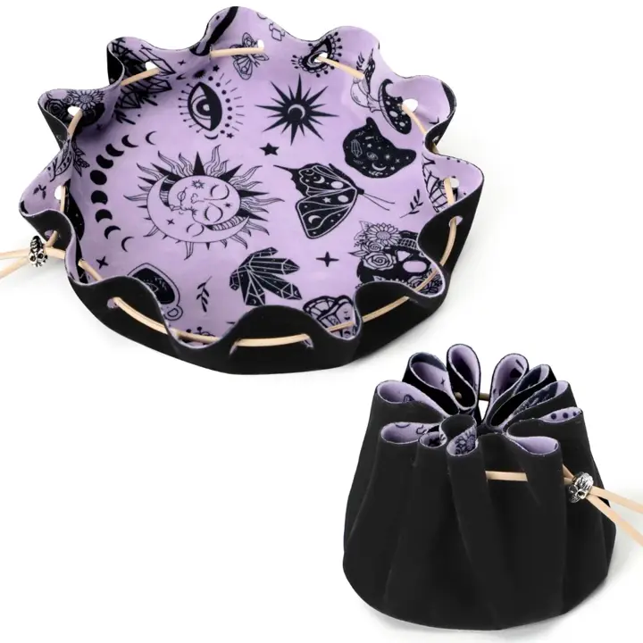CiyvoLyeen Dice Bag and Tray for Rolling and Storage Black Felt Velvet