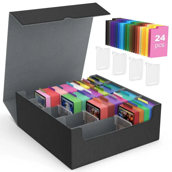 MoKo Trading Card Storage Box for MTG, 3000+ Card Organizer, Black Grey
