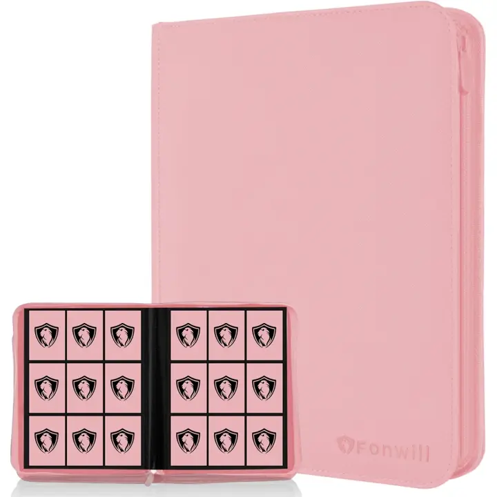 9 Pocket Card Binder, Premium Zip Trading Card Binder, 360 Double Sided Pocket PU Collection Binder, Collector Album, Card Folder for MTG, TCG, Sports Cards, (Pink)