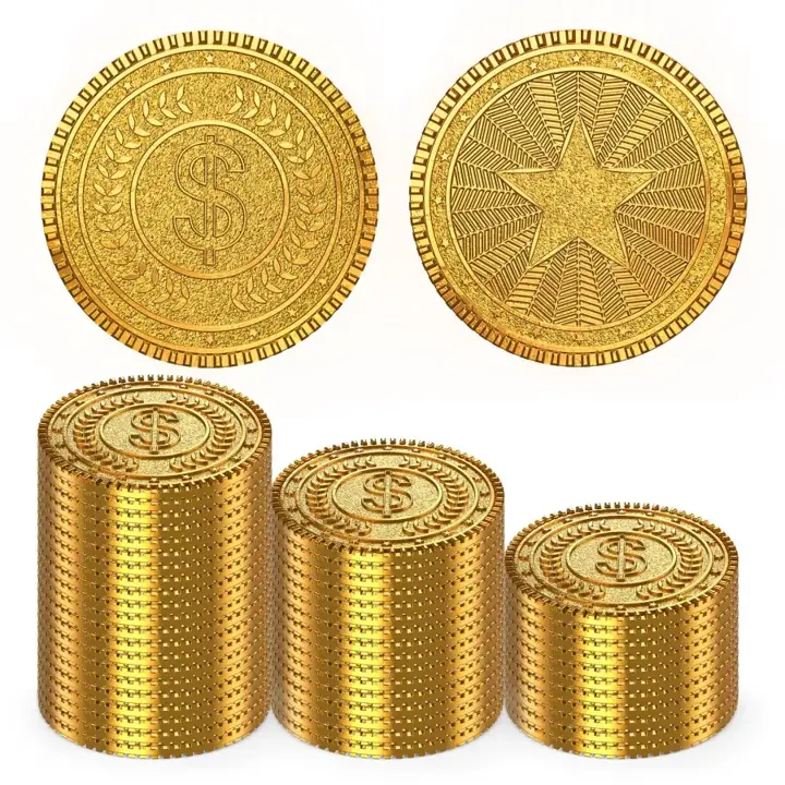 Byhoo 50 PCS Metal Gold Coins, Pirate Coins for DND, Stress Relief Tool | Velvet Drawstring Pouch for Board