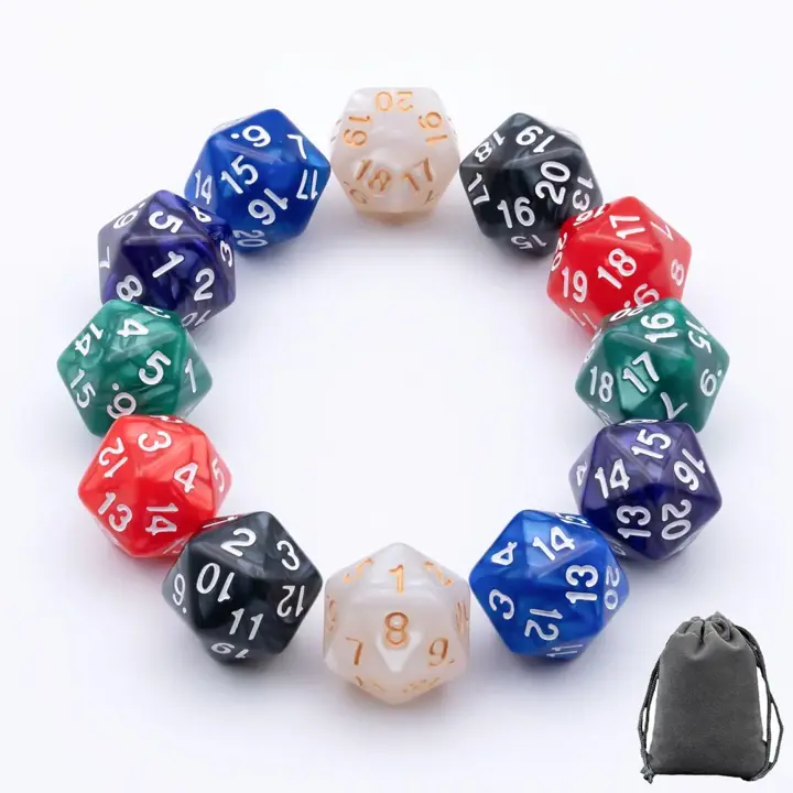 Tinzum 12 PCS D20 Spindown Dice Set in 6 Pearl Colors for MTG Accessories