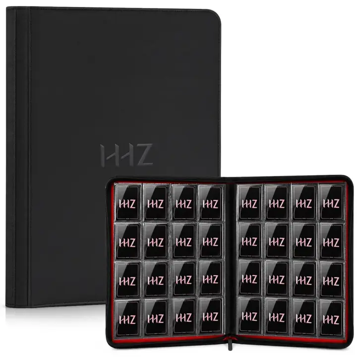 HHZ 16-Pocket Trading Card Binder, 832 Slots, Side Loading, Ringless -Black