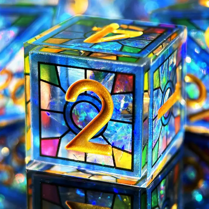 HAOMEJA Double Layered Resin Dice Set 7pcs/ Stained Glass Effect & Gold