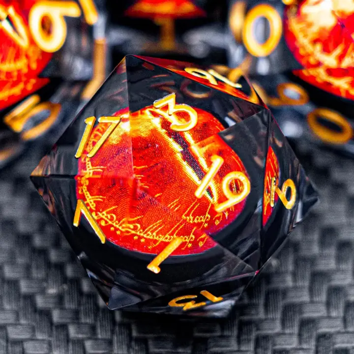 ARUOHHA DND Resin Dice Gazes Eye Dice Black Gold Liquid Core Flaming RPG Sharp