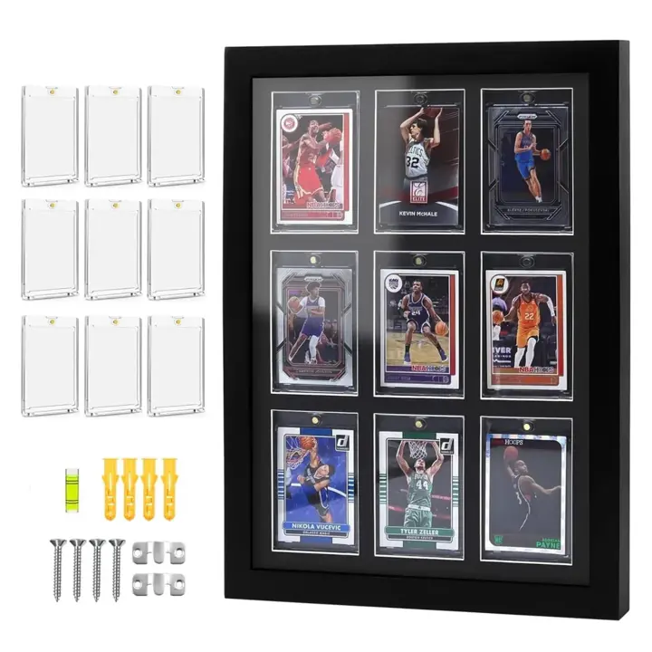 Graded Card Display Case with Magnetic Holders, 9 Card Collector Display Frame