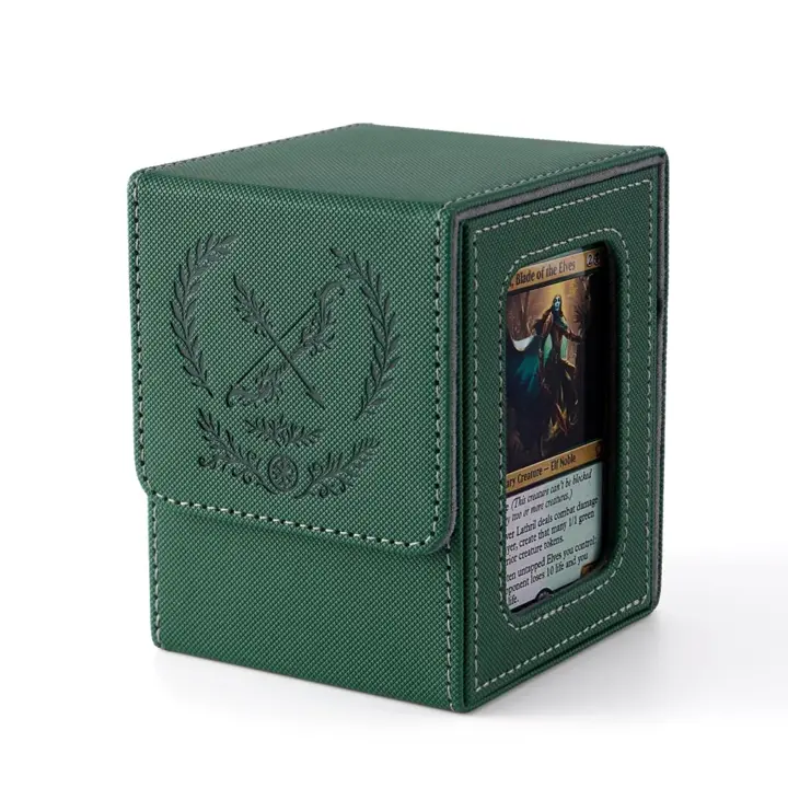 Venssu Elf Themed MTG Deck Box with Commander Display (Green and Grey)