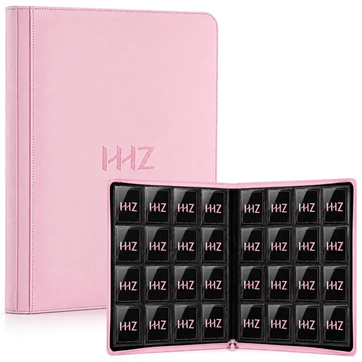 HHZ 16-Pocket Trading Card Binder, 832 Slots, Side Loading, Ringless -Pink