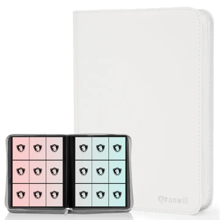 9 Pocket Card Binder, Premium Zip Trading Card Binder, 360 Double Sided Pocket PU Collection Binder, Collector Album, Card Folder for MTG, TCG, Sports Cards (White)