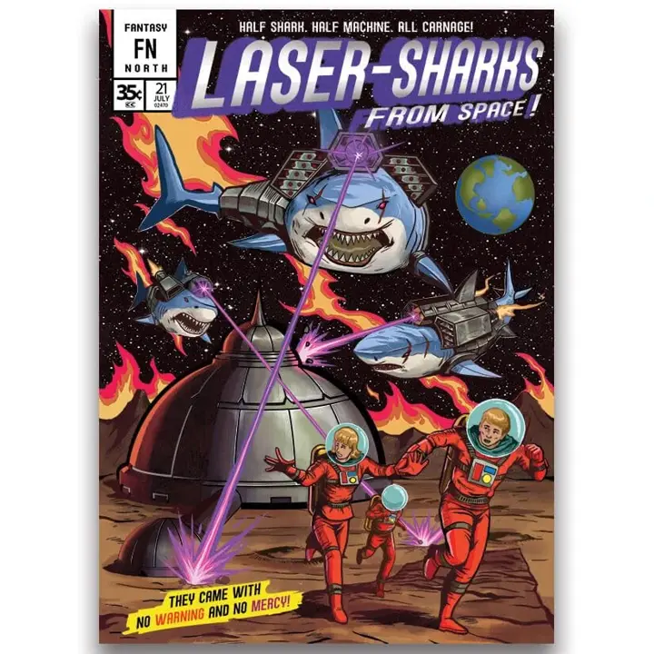 Fantasy North - Laser Sharks from Space - Comic Series - 100 Textured Matte TCG Card Sleeves