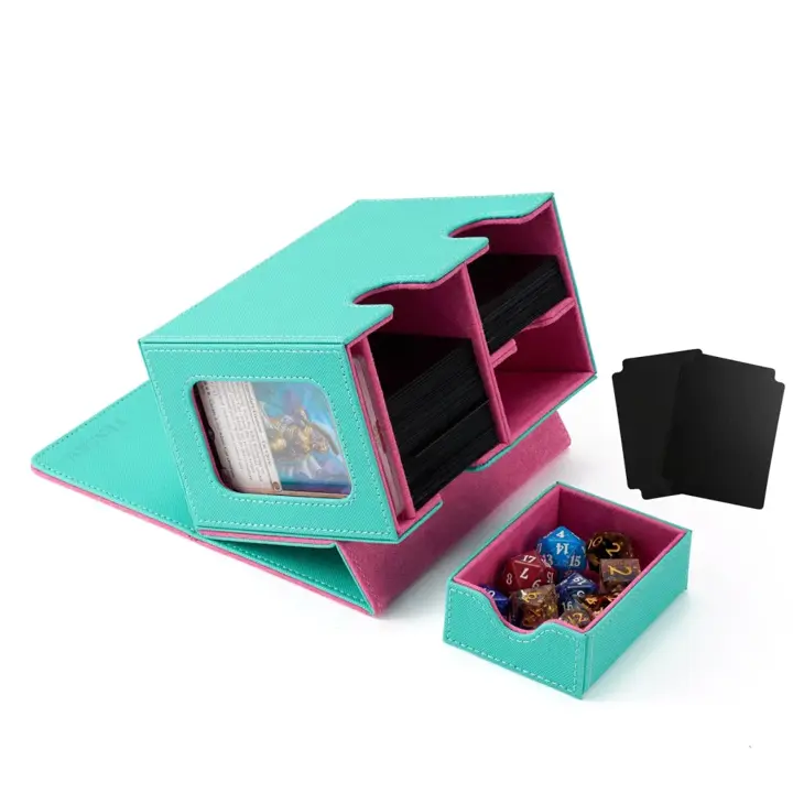 Venssu MTG Deck Box for Commander Display with Dice Tray (Teal & Pink)