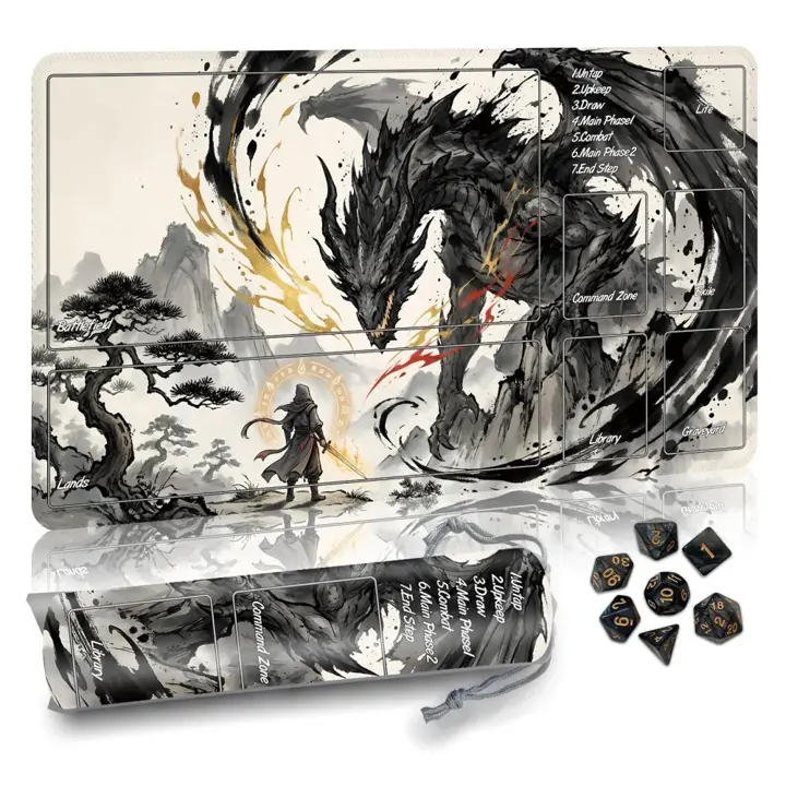 Partypda MTG Mat TCG DND Playmat with Storage Bag & 7 Dice