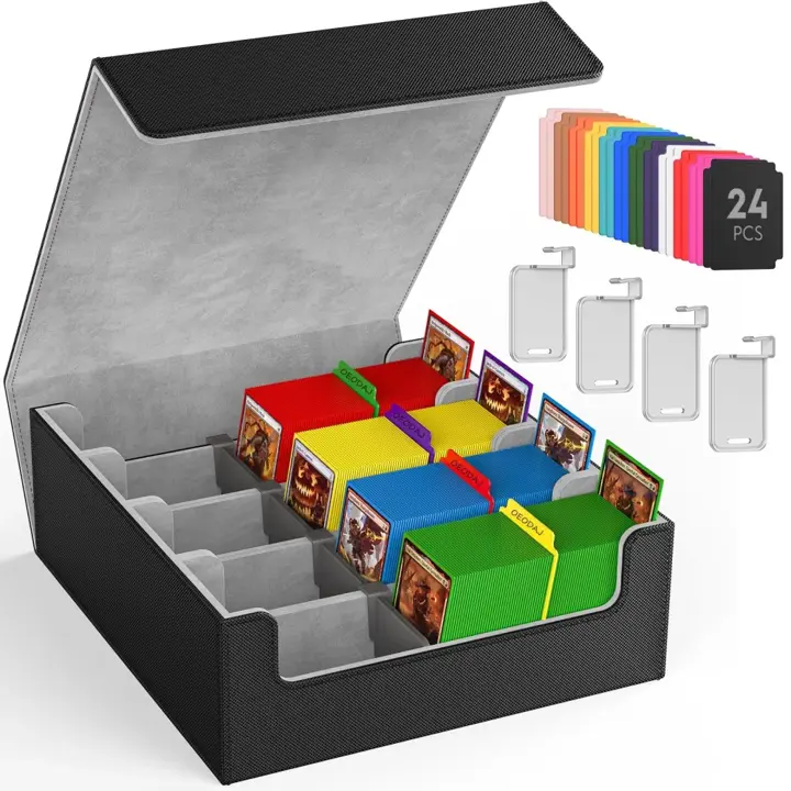 OEODAJ 4 Row Trading Card Storage Box, 3200+ MTG Card Storage, Black & Gray | TCG Card Organizer