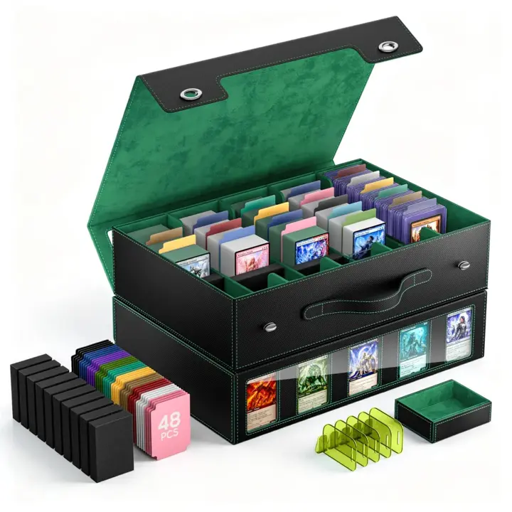 MoKo Trading Card Storage Box for MTG, 3900+Capacity, Black Green | Card box with Dice